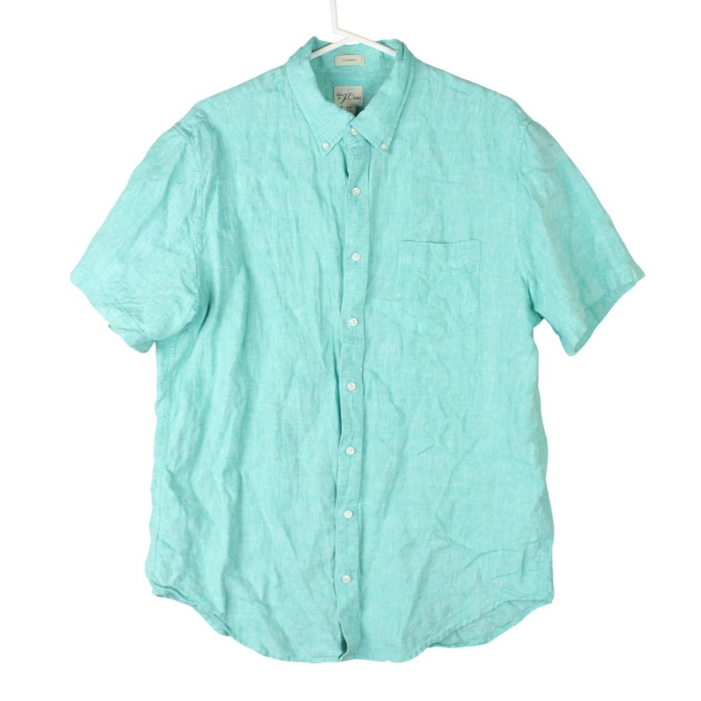 J.Crew Shirt Mens Blue Irish Linen Baird McNutt Button Down Slim Short Sleeve LT